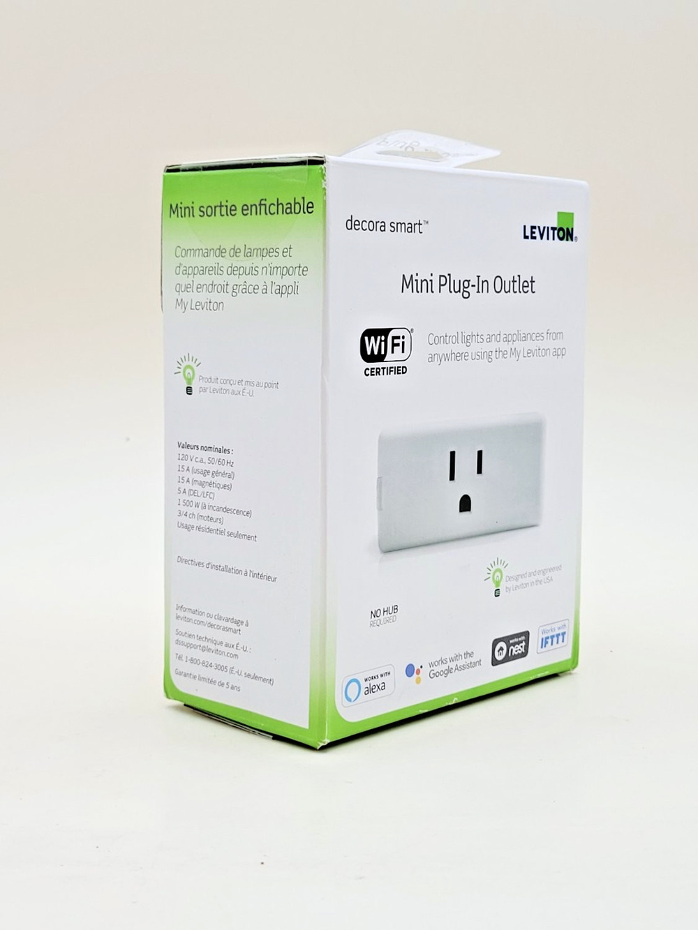 Leviton Decora Smart DW15P-1BW Wi-Fi Mini Plug-In Outlet 15A White Alexa
